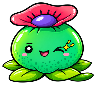 The Avalon Magic Plants mascot, a round green cactus with a pink flower, giving a wink